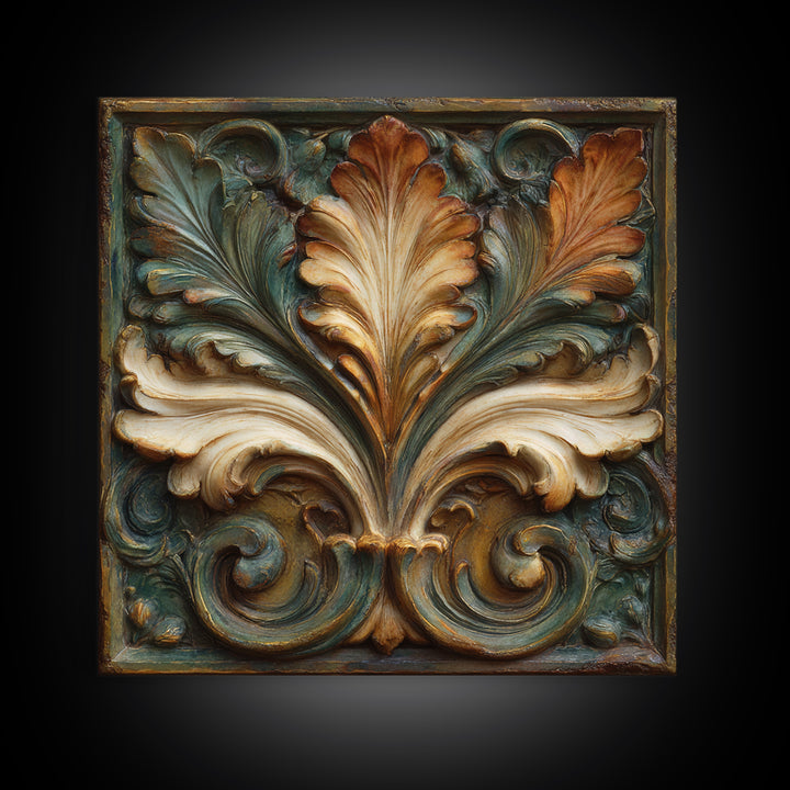 Carved Acanthus Leaf Ornament Study Framed Canvas Print, Baroque Art, Maximalist Wall Art, Living Room Decor, Oil Painting, BAO-1x1-63