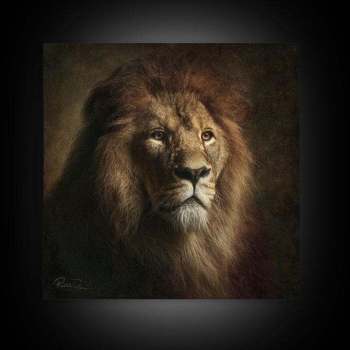 Royal Lion Portrait Framed Canvas Print, Baroque Art, Eclectic Wall Art, Living Room Decor, Fine Art, Ornate, Gallery Decor, BAO-1x1-65