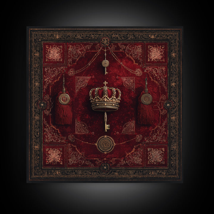 Dark Red Velvet Framed Canvas Print, Baroque Art, Dark Academia Art, Living Room Decor, Fine Art, Ornate, Modern Decor, BAO-1x1-71
