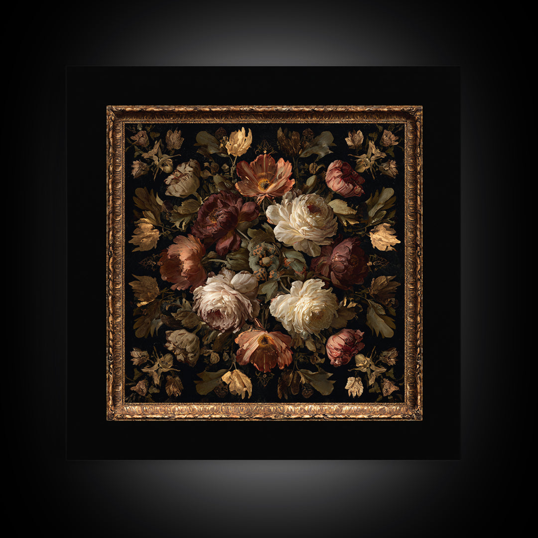 Ornate Gold Frame Illusion Around a Botanical Canvas Print, Baroque Art, Baroque, Living Room Decor, Oil Painting, Ornate, BAO-1x1-81