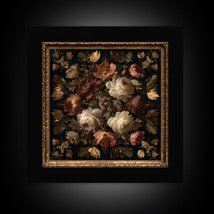 Ornate Gold Frame Illusion Around a Botanical Canvas Print, Baroque Art, Baroque, Living Room Decor, Oil Painting, Ornate, BAO-1x1-81