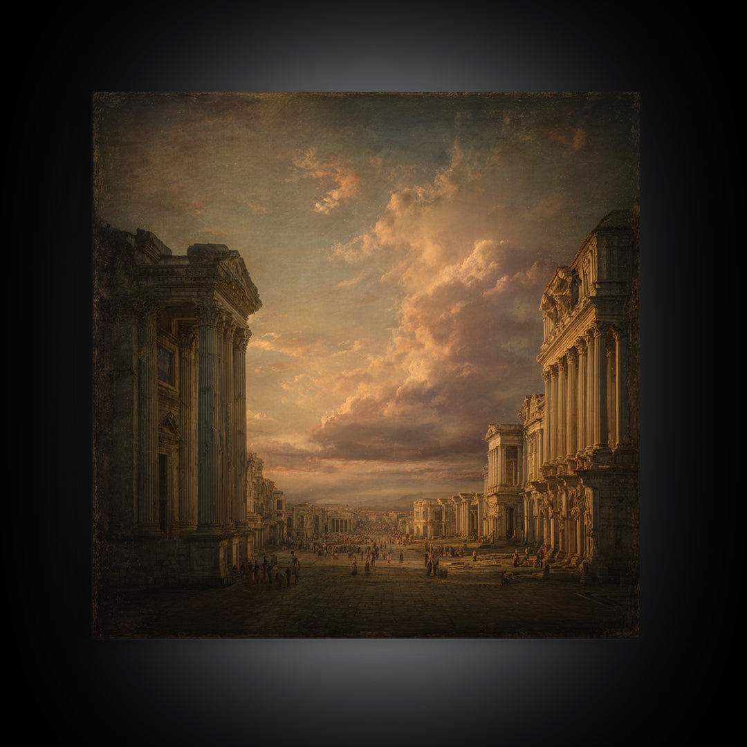 Classical Ruins Beneath a Dramatic Sky Canvas Print, Baroque Art, Wall Decor, Living Room Decor, Fine Art, Ornate, BAO-1x1-91