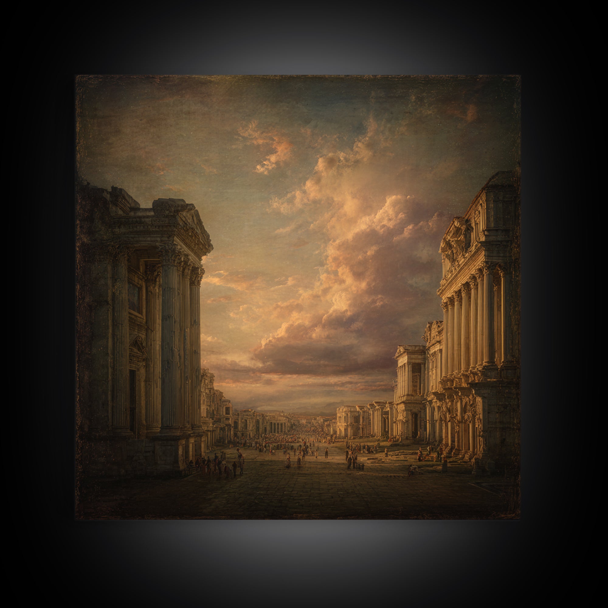 Classical Ruins Beneath a Dramatic Sky Canvas Print, Baroque Art, Wall Decor, Living Room Decor, Fine Art, Ornate, BAO-1x1-91