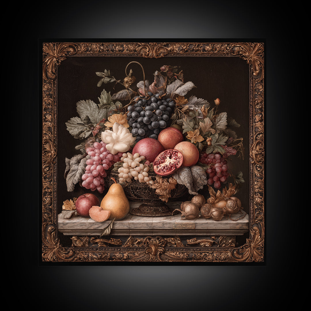 Lavish Banquet Fruit Composition Canvas Print, Baroque Art, Art Nouveau Decor, Living Room Decor, Fine Art, Ornate, Art Print, BAO-1x1-92