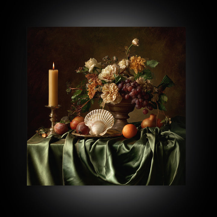 Ornamental Shell and Pearl Composition Canvas Print, Baroque Art, Gallery Wall, Living Room Decor, Ornate, Neutral Decor, BAO-1x1-94