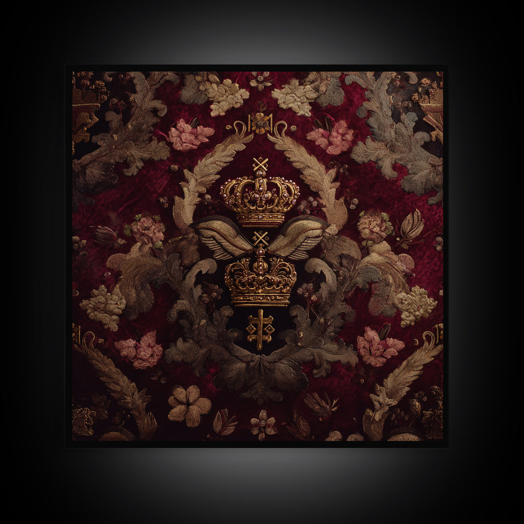 Dark Red Velvet Canvas Print, Baroque Art, Art Nouveau Decor, Living Room Decor, Fine Art, Ornate, Art Print, Textured Painting, BAO-1x1-95