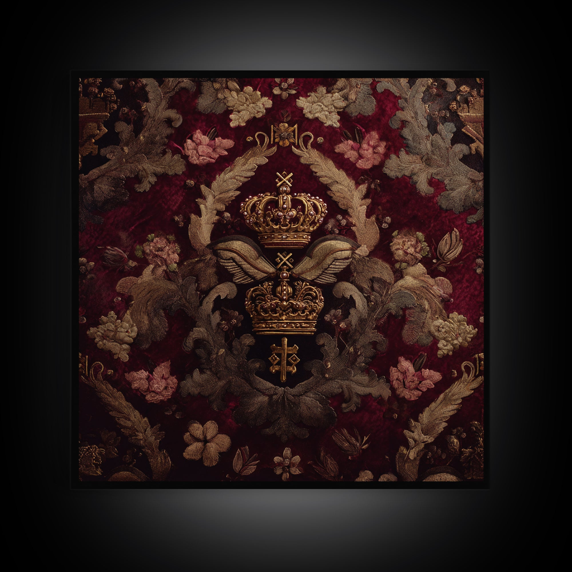 Dark Red Velvet Canvas Print, Baroque Art, Art Nouveau Decor, Living Room Decor, Fine Art, Ornate, Art Print, Textured Painting, BAO-1x1-95