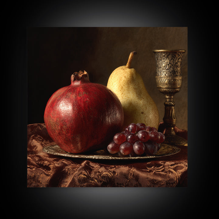Dramatic Fruit Still Life Canvas Print, Baroque Art, Wall Decor, Living Room Decor, Oil Painting, Ornate, Contemporary Art, BAO-1x1-97