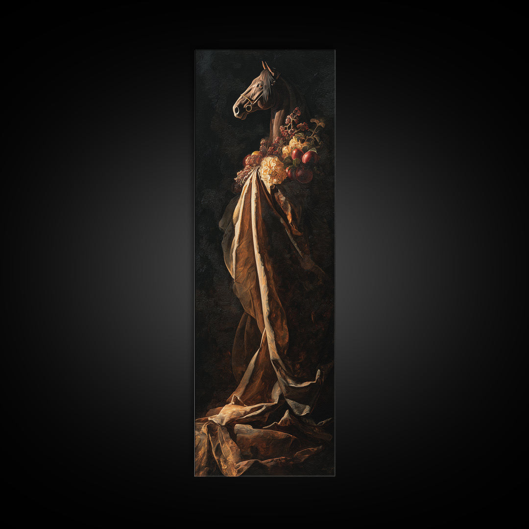 Dramatic Horse Portrait Canvas Print, Baroque Art, Portrait Painting, Living Room Decor, Oil Painting, Ornate, Wall Decor, BAO-1x3-12