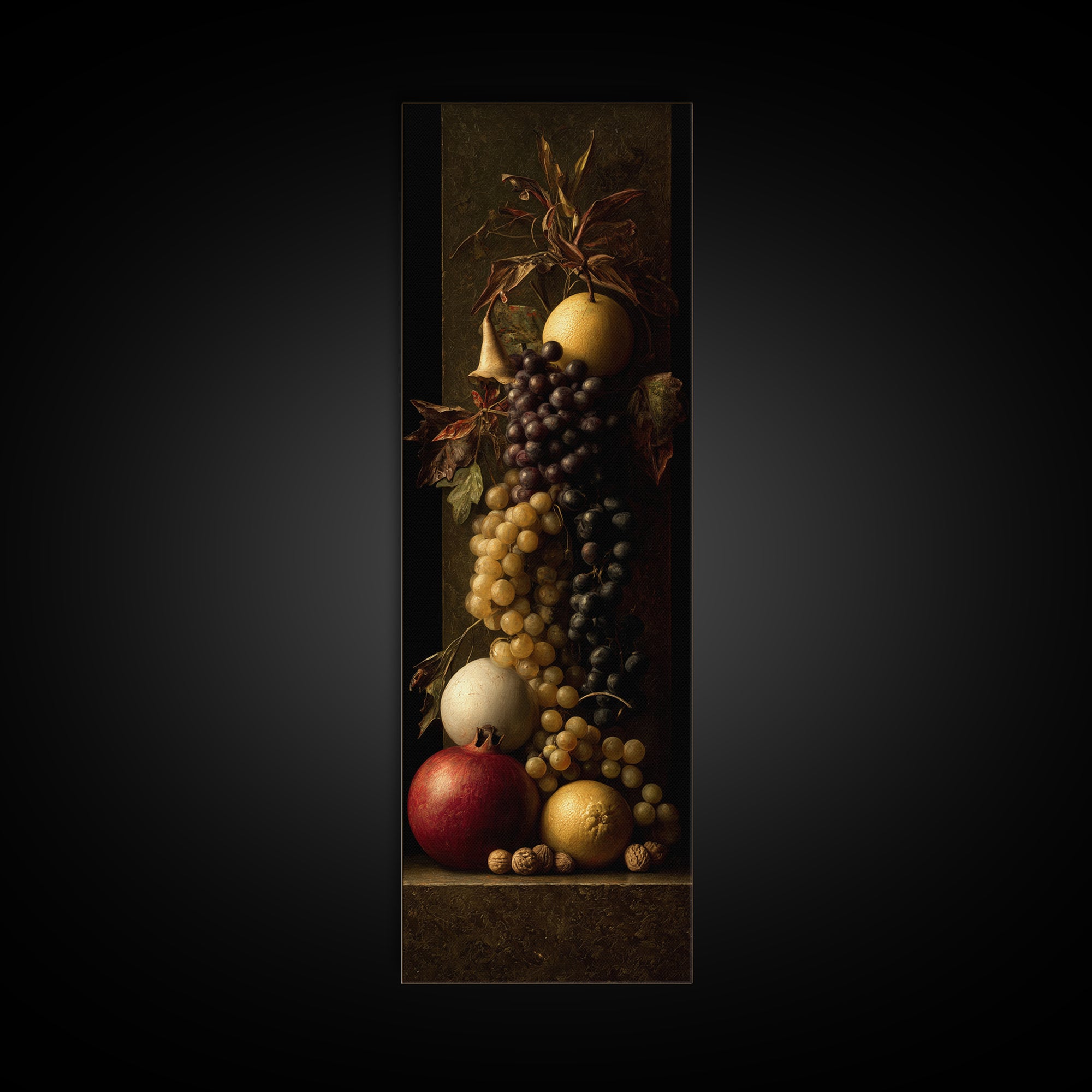 Dramatic Fruit Still Life Canvas Print, Baroque Art, Gallery Wall, Living Room Decor, Fine Art, Ornate, Neutral Decor, BAO-1x3-13