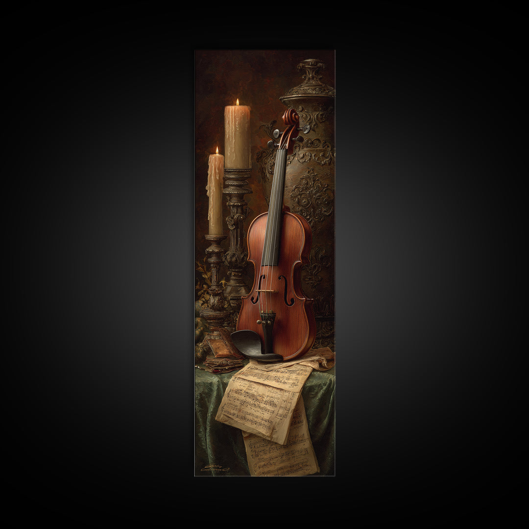 Baroque Violin and Sheet Music Still Life Canvas Print, Baroque Art, Art Nouveau Decor, Living Room Decor, Fine Art, Ornate, BAO-1x3-23