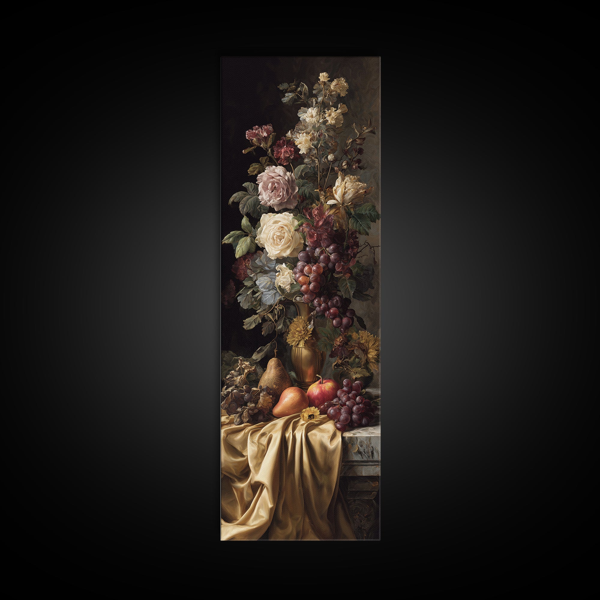 Golden Harp and Roses Framed Canvas Print, Baroque Art, Modern Wall Art, Living Room Decor, Oil Painting, Ornate, Feminist Art, BAO-1x3-30