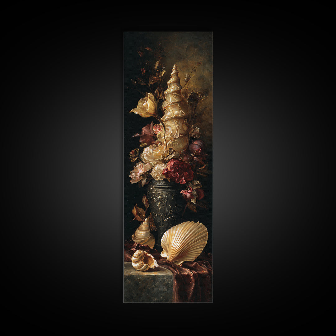 Ornamental Shell and Pearl Composition Framed Canvas Print, Baroque Art, Living Room Wall Art, Living Room Decor, BAO-1x3-34