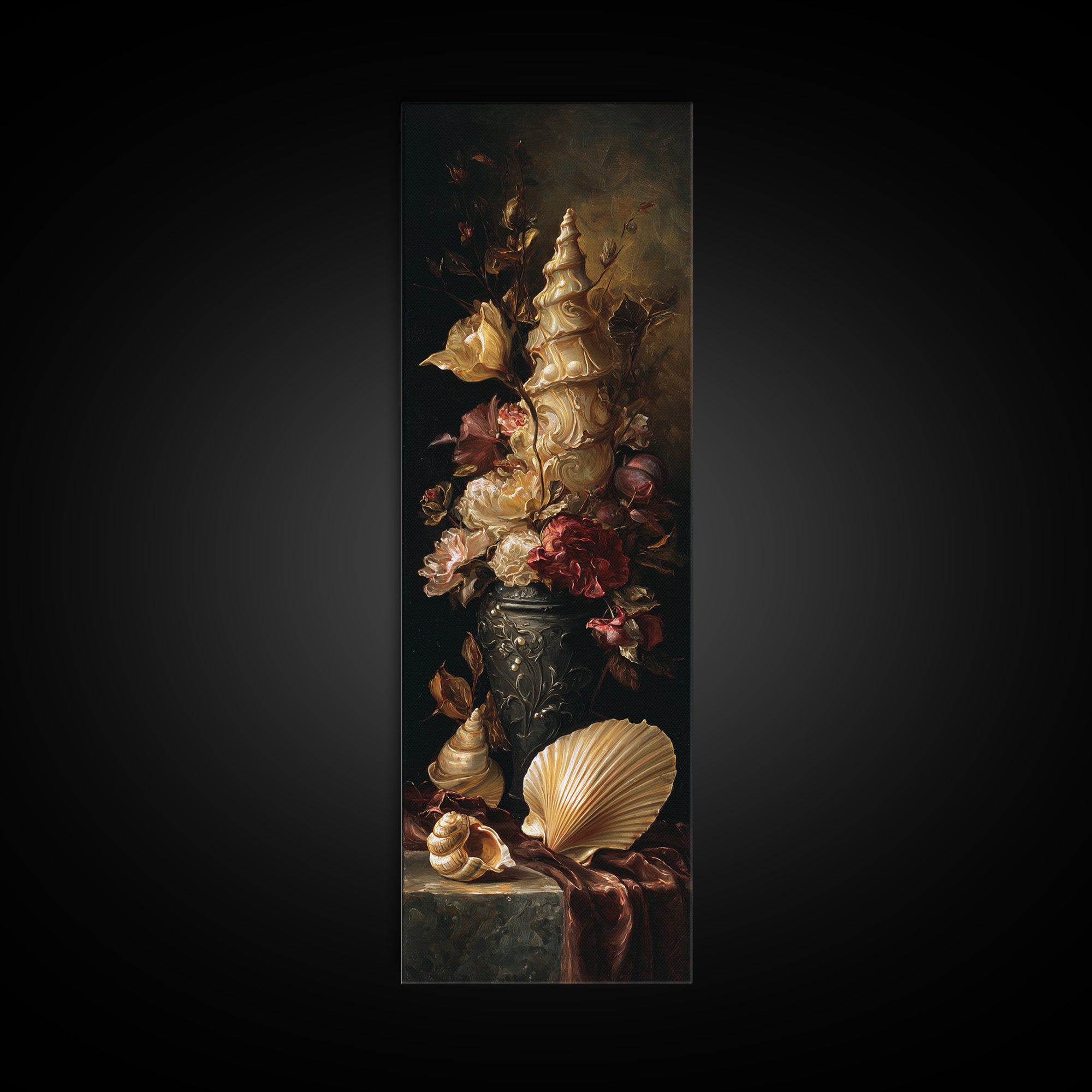 Ornamental Shell and Pearl Composition Framed Canvas Print, Baroque Art, Living Room Wall Art, Living Room Decor, BAO-1x3-34