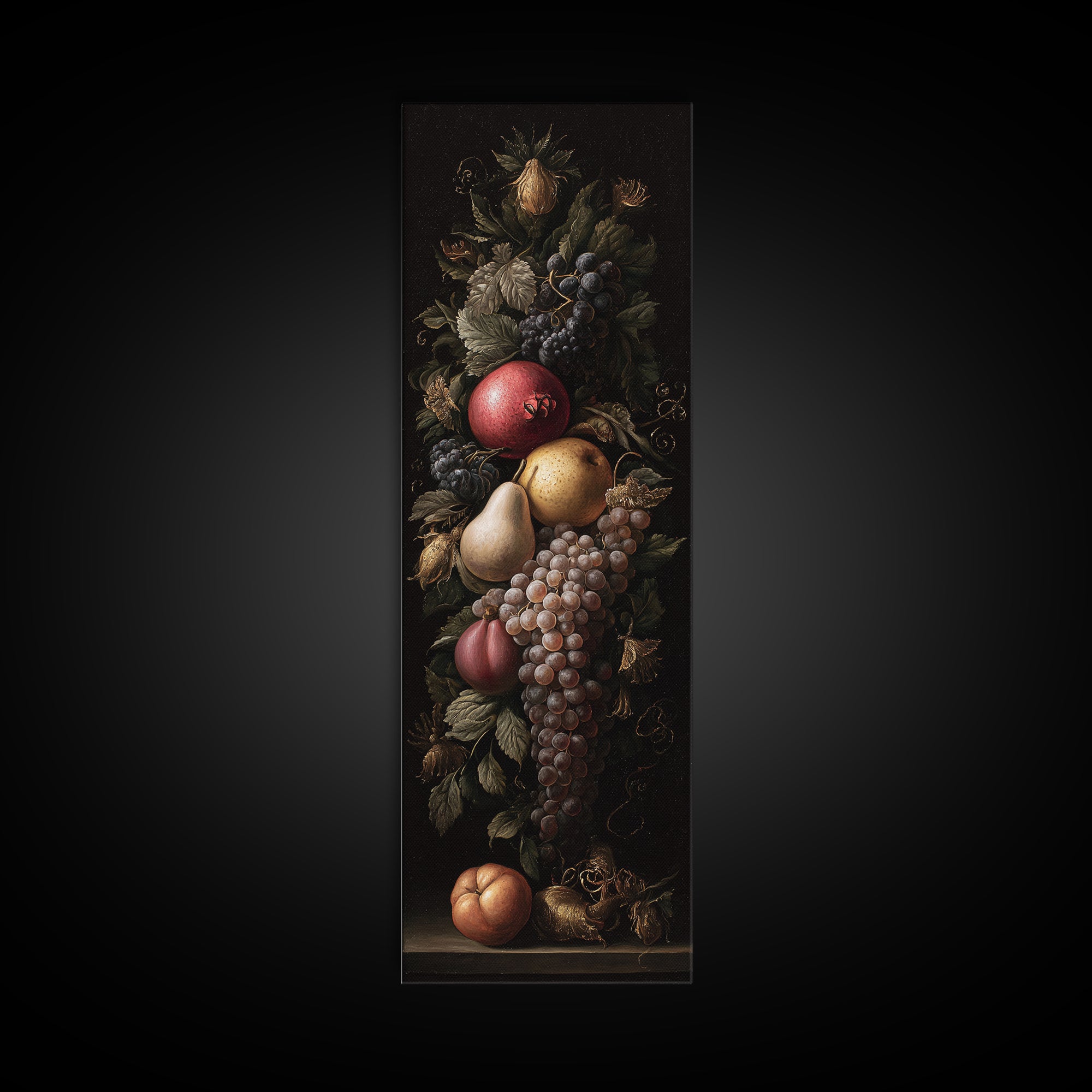 Dramatic Fruit Still Life Canvas Print, Baroque Art, Gallery Wall, Living Room Decor, Fine Art, Ornate, Neutral Decor, BAO-1x3-37