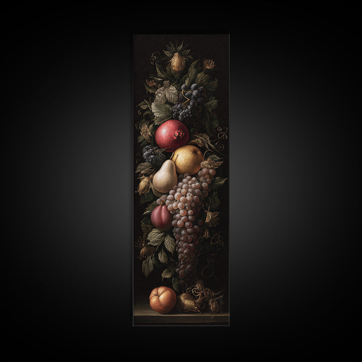 Dramatic Fruit Still Life Canvas Print, Baroque Art, Gallery Wall, Living Room Decor, Fine Art, Ornate, Neutral Decor, BAO-1x3-37