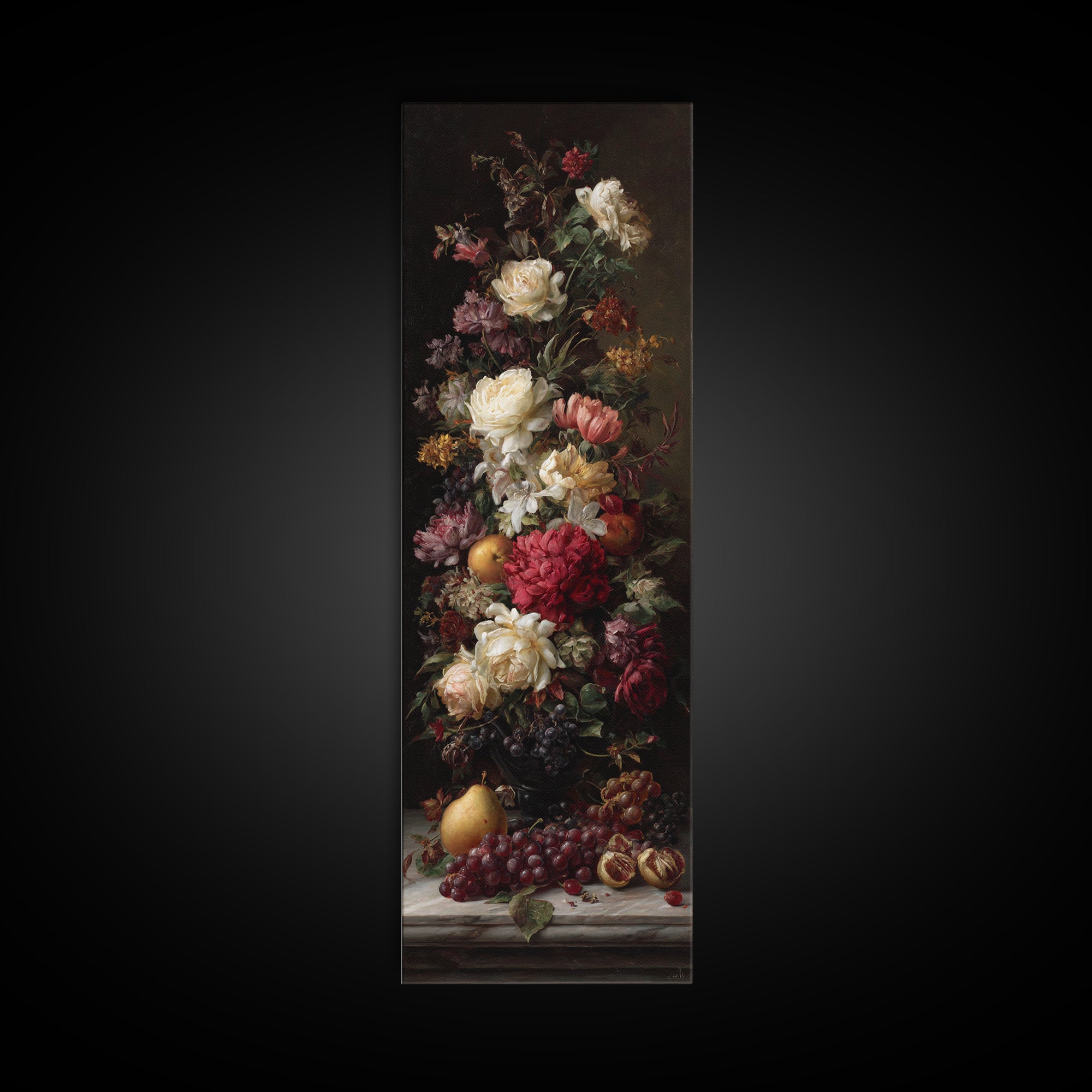 Dark Floral Arrangement Canvas Print, Baroque Art, Wall Decor, Living Room Decor, Oil Painting, Ornate, Contemporary Art, BAO-1x3-40