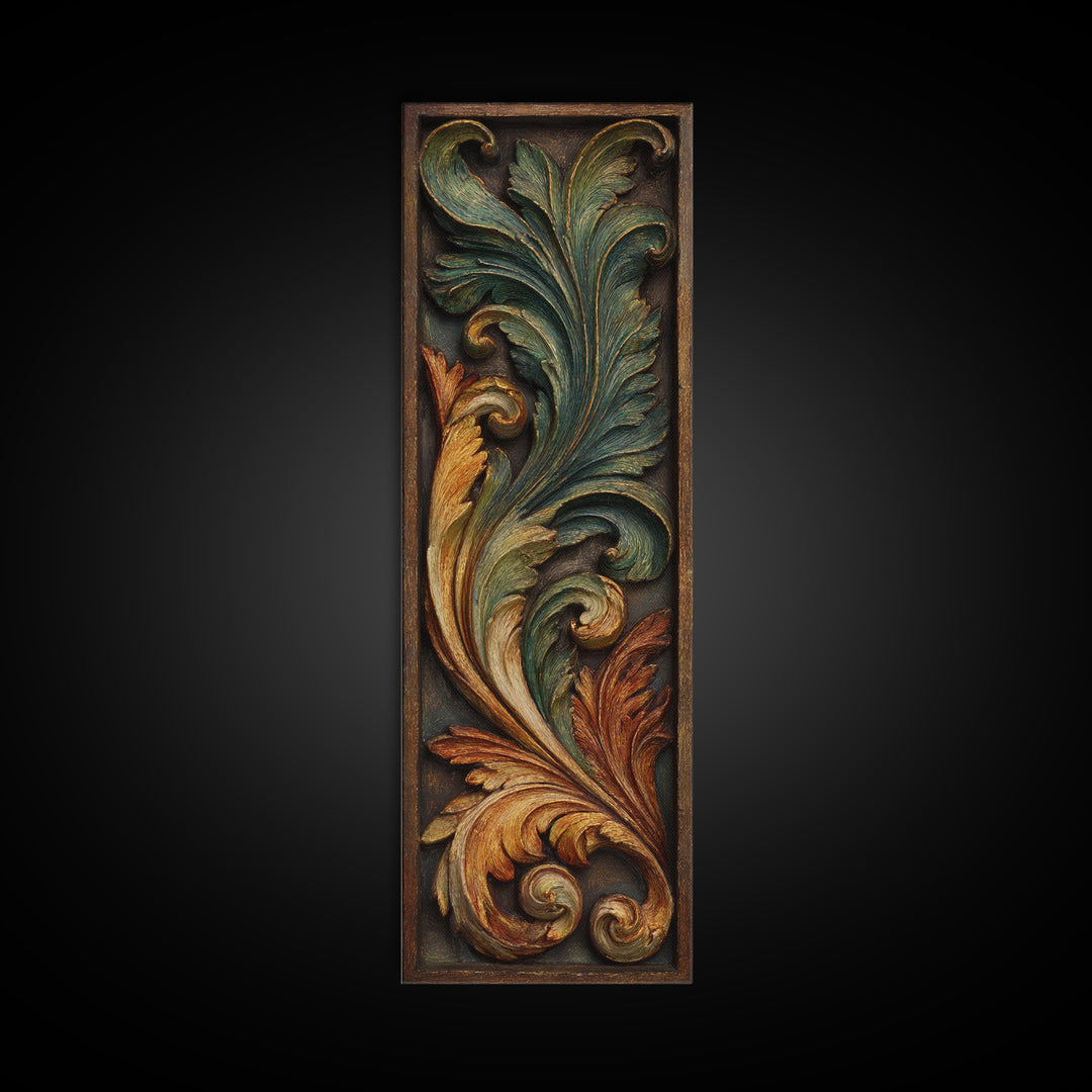 Carved Acanthus Leaf Ornament Study Canvas Print, Baroque Art, Art Print, Living Room Decor, Fine Art, Ornate, Oil Painting, BAO-1x3-51