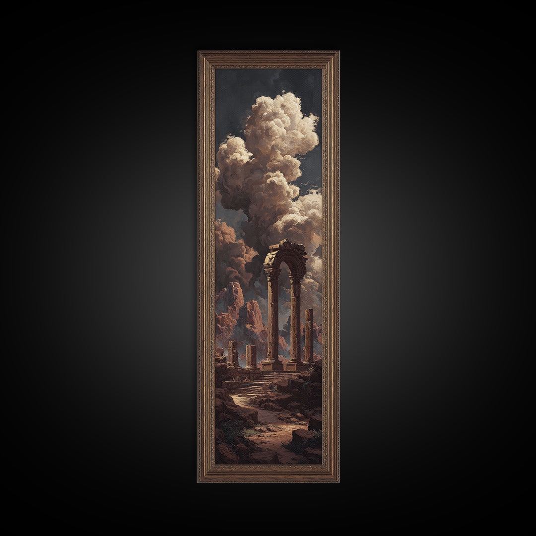 Classical Ruins Beneath a Dramatic Sky Canvas Print, Baroque Art, Fine Art Print, Living Room Decor, Oil Painting, Ornate, BAO-1x3-55
