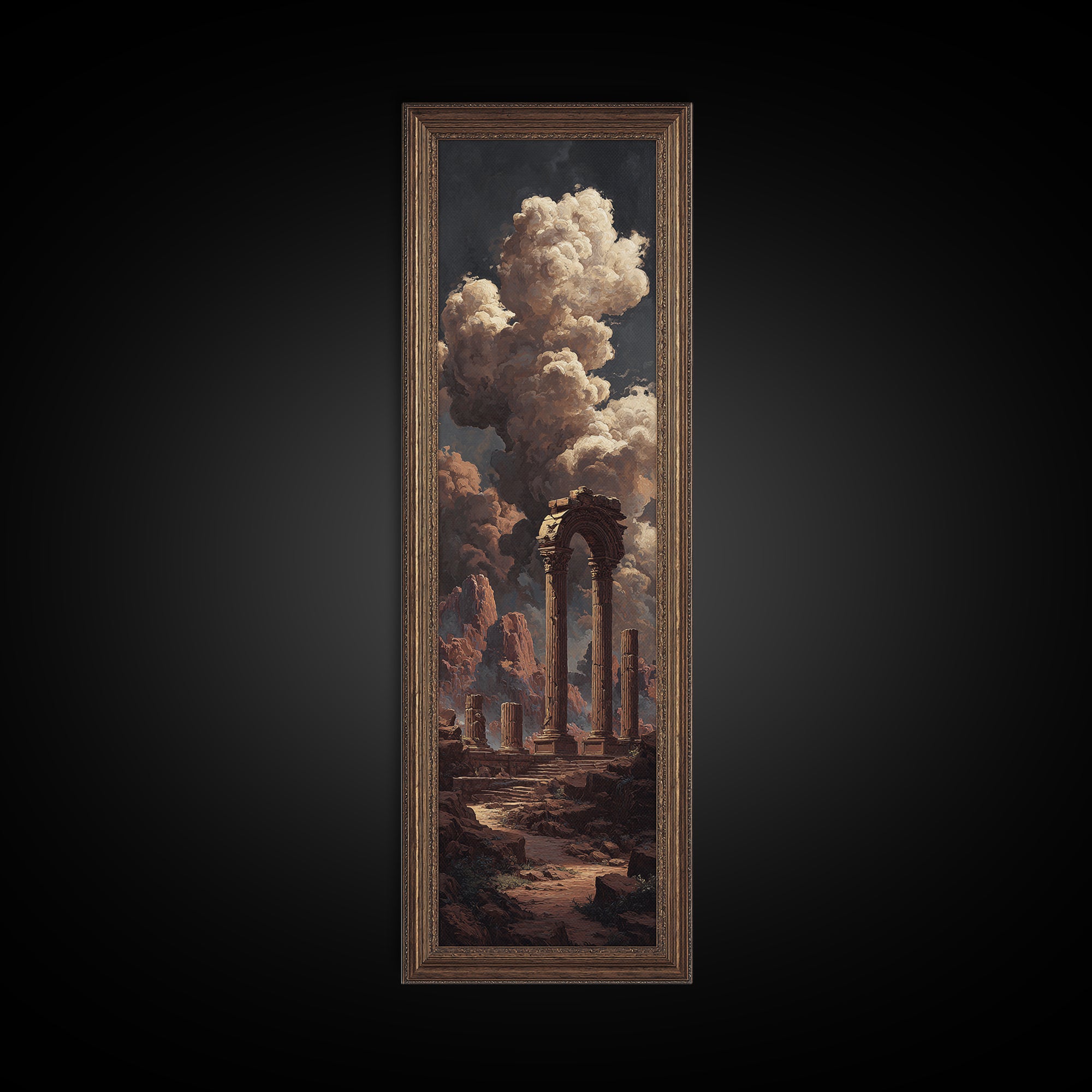 Classical Ruins Beneath a Dramatic Sky Canvas Print, Baroque Art, Fine Art Print, Living Room Decor, Oil Painting, Ornate, BAO-1x3-55