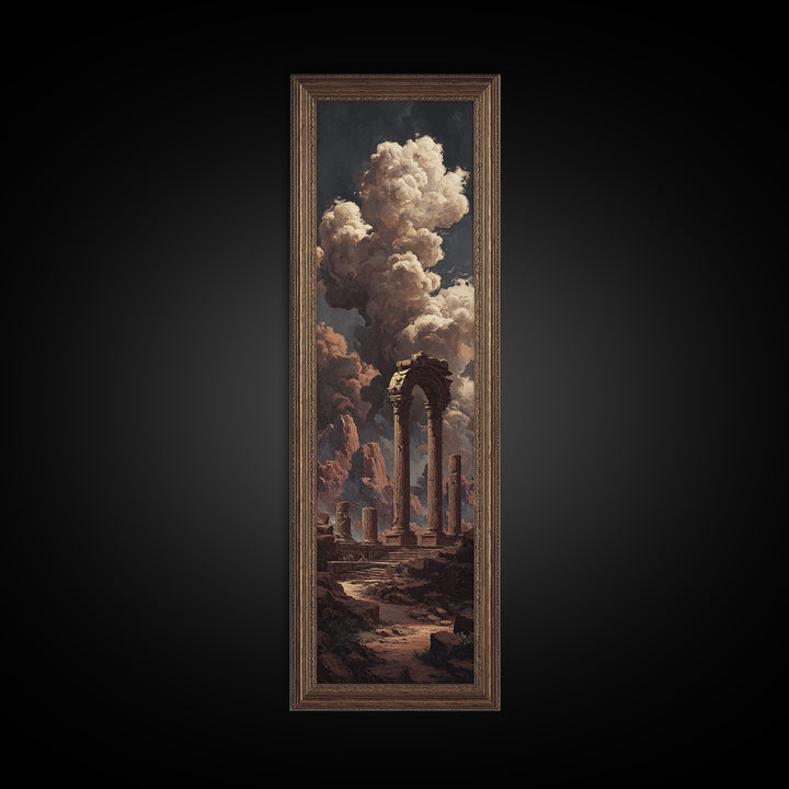 Classical Ruins Beneath a Dramatic Sky Canvas Print, Baroque Art, Fine Art Print, Living Room Decor, Oil Painting, Ornate, BAO-1x3-55