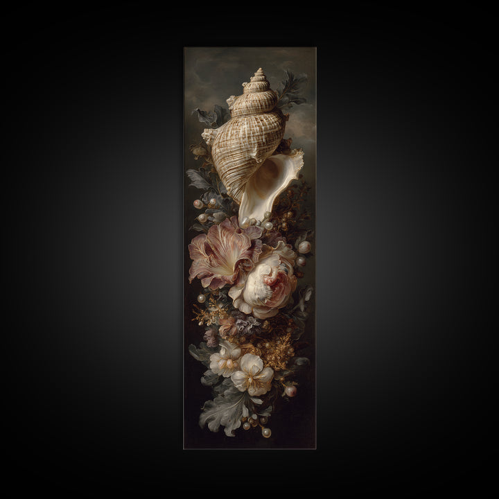 Ornamental Shell and Pearl Composition Framed Canvas Print, Baroque Art, Living Room Wall Art, Living Room Decor, BAO-1x3-58