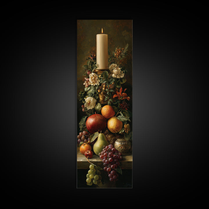 Dramatic Fruit Still Life Framed Canvas Print, Baroque Art, Feminist Art, Living Room Decor, Fine Art, Ornate, Luxury Decor, BAO-1x3-61