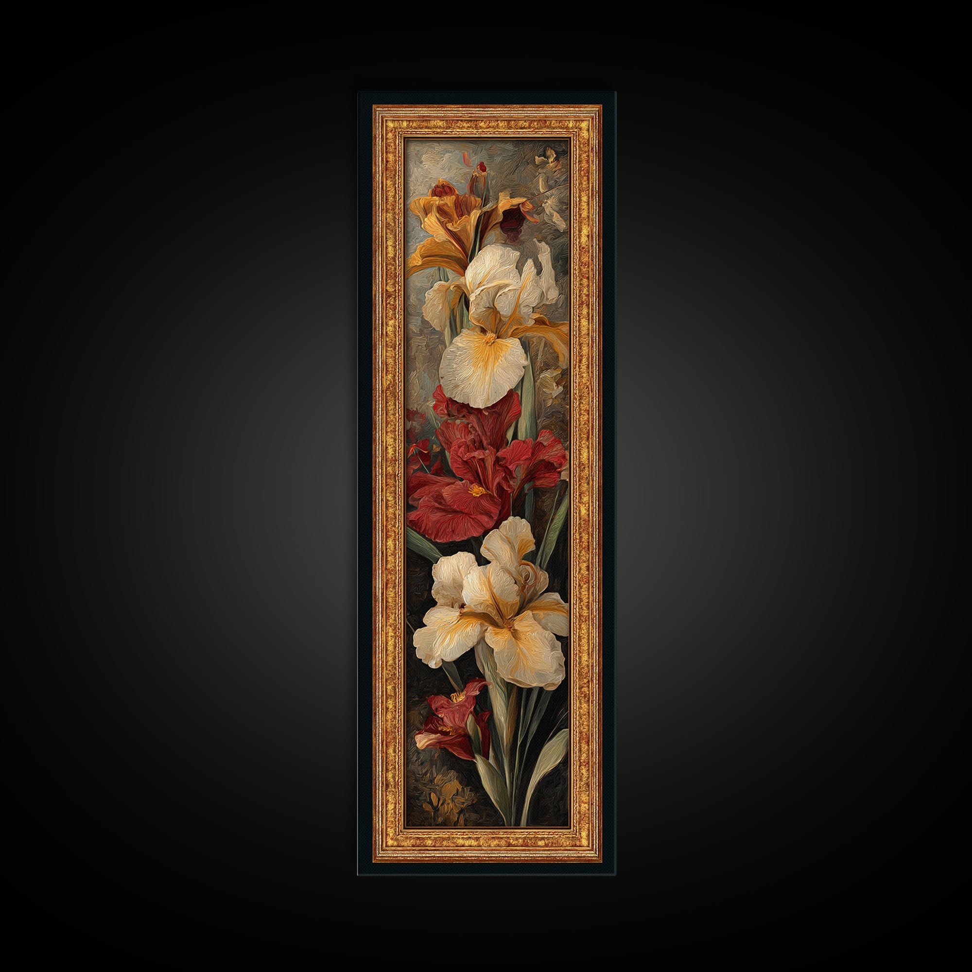 Ornate Gold Frame Illusion Around a Botanical Canvas Print, Baroque Art, Maximalist Decor, Living Room Decor, Ornate, BAO-1x3-69