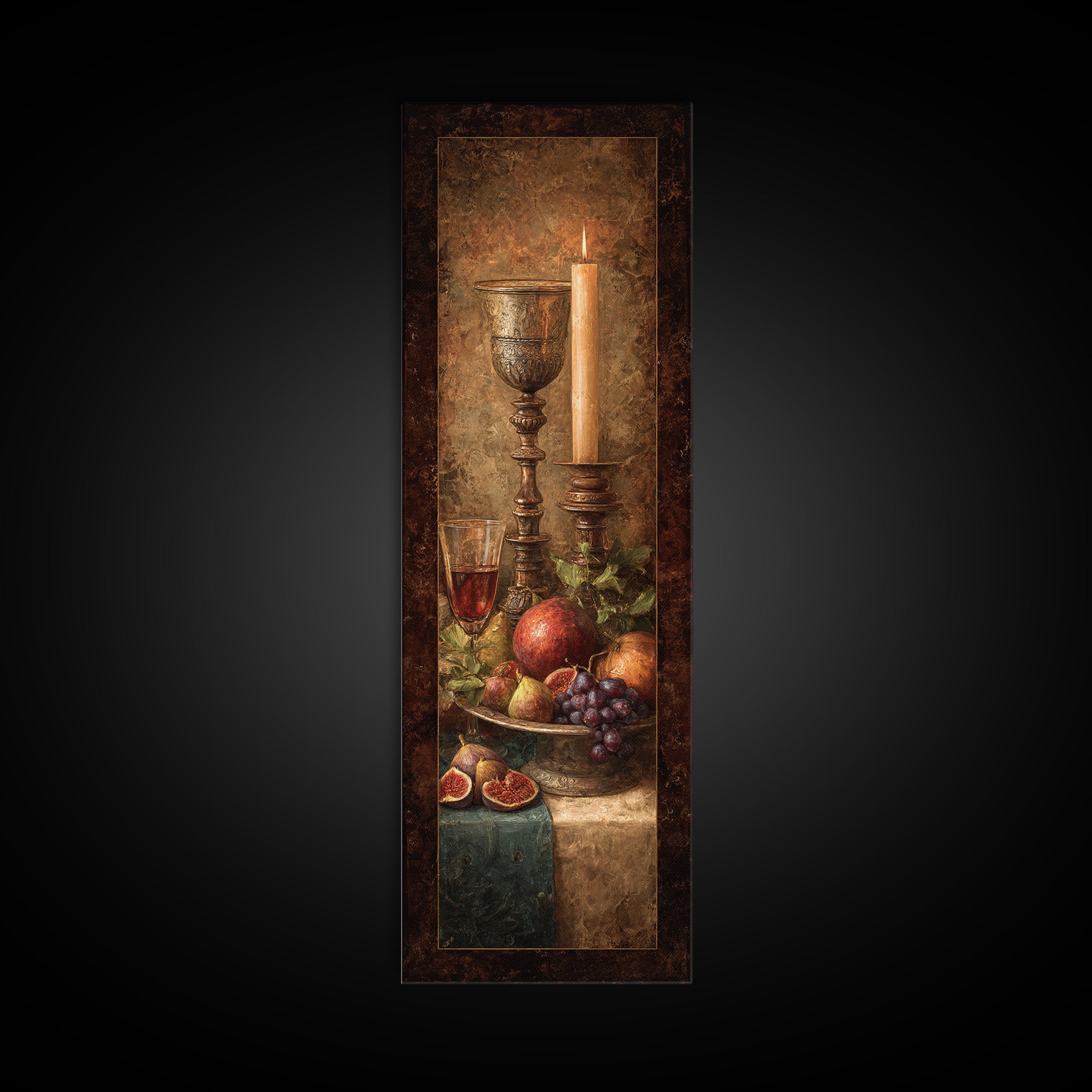 Candlelit Table with Silver Goblet and Figs Canvas Print, Baroque Art, Fine Art Print, Living Room Decor, Fine Art, Ornate, BAO-1x3-73