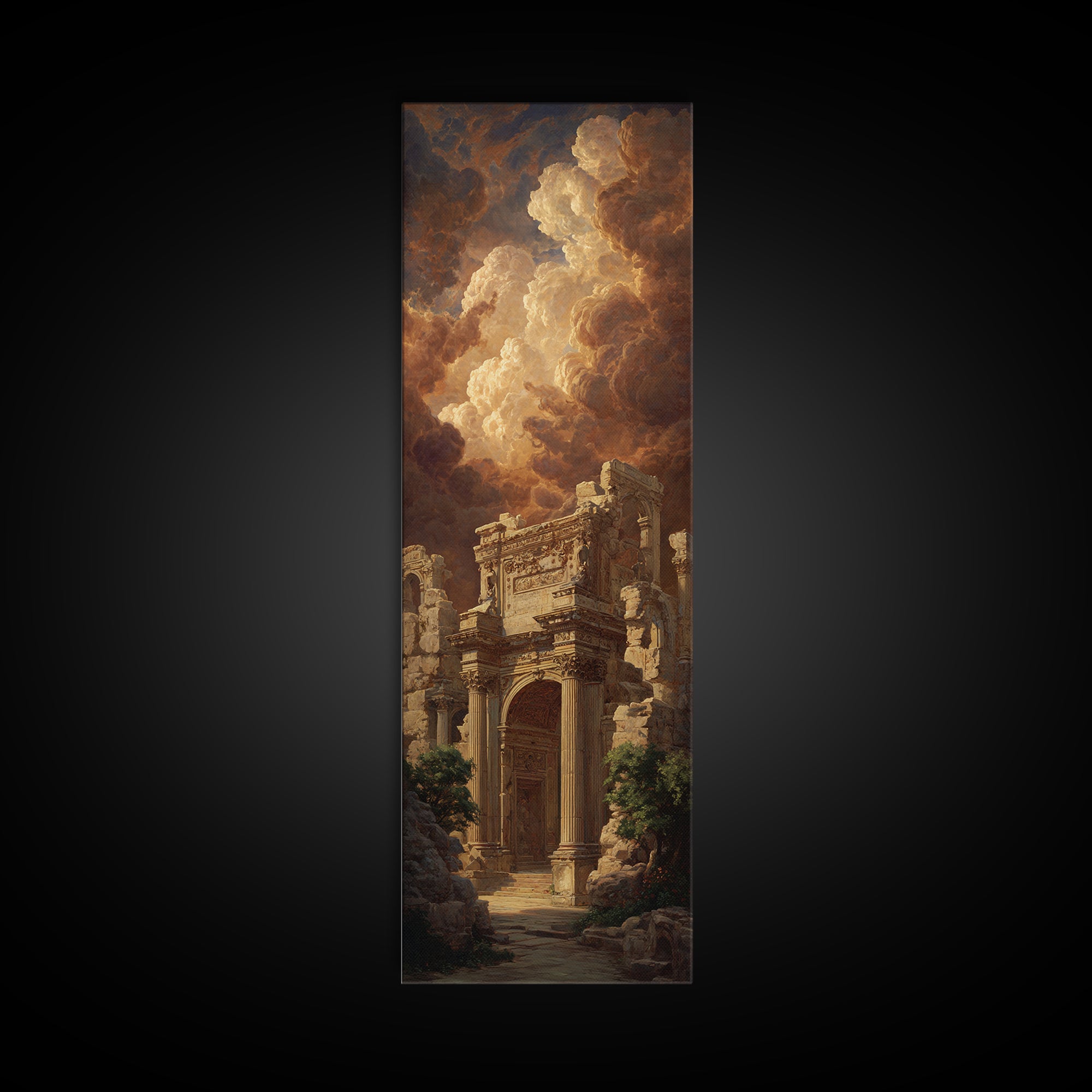 Classical Ruins Beneath a Dramatic Sky Framed Canvas Print, Baroque Art, Room Decor, Living Room Decor, Fine Art, Ornate, BAO-1x3-79