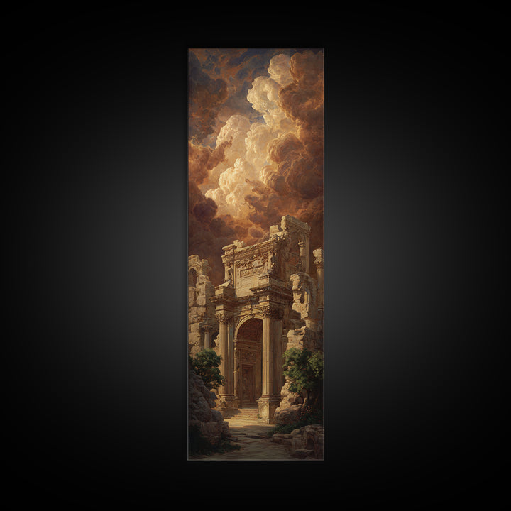 Classical Ruins Beneath a Dramatic Sky Framed Canvas Print, Baroque Art, Room Decor, Living Room Decor, Fine Art, Ornate, BAO-1x3-79