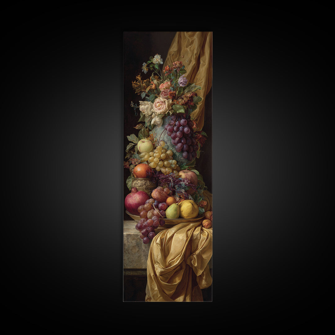 Lavish Banquet Fruit Composition Framed Canvas Print, Baroque Art, Eclectic Wall Art, Living Room Decor, Fine Art, Ornate, BAO-1x3-8