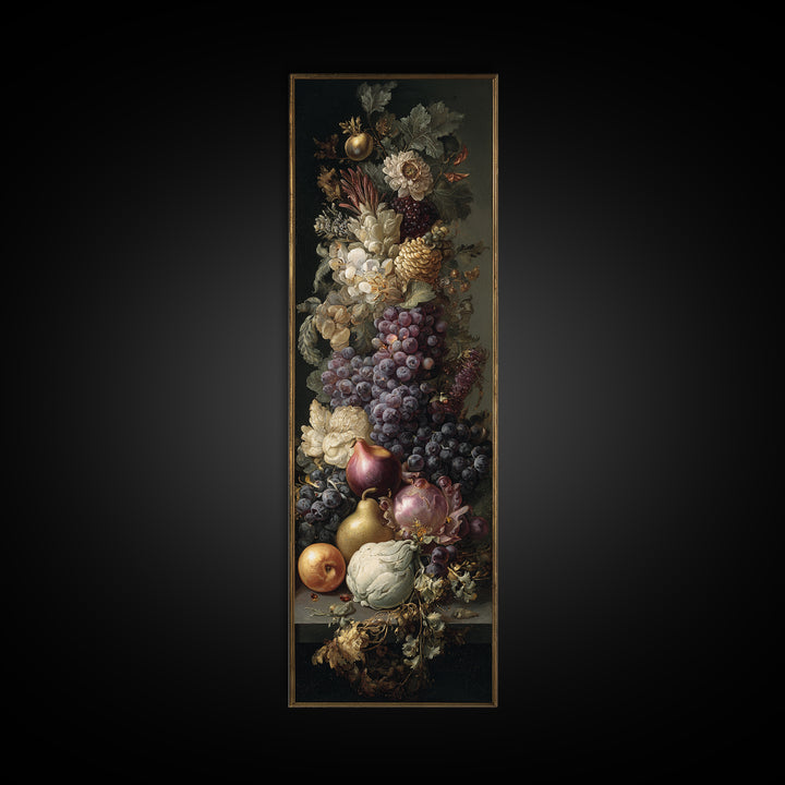 Lavish Banquet Fruit Composition Framed Canvas Print, Baroque Art, Textured Painting, Living Room Decor, Fine Art, Ornate, BAO-1x3-80