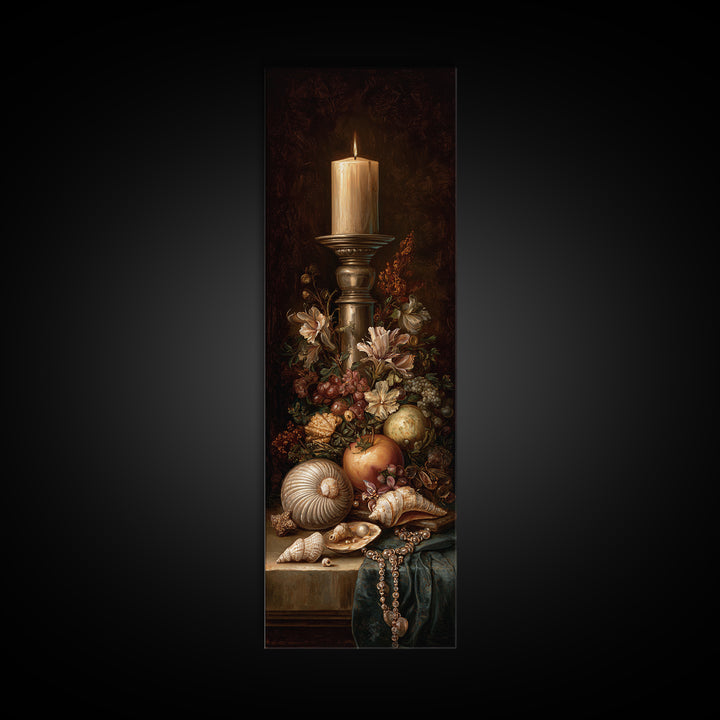 Ornamental Shell and Pearl Composition Canvas Print, Baroque Art, Gallery Wall, Living Room Decor, Oil Painting, Ornate, BAO-1x3-82