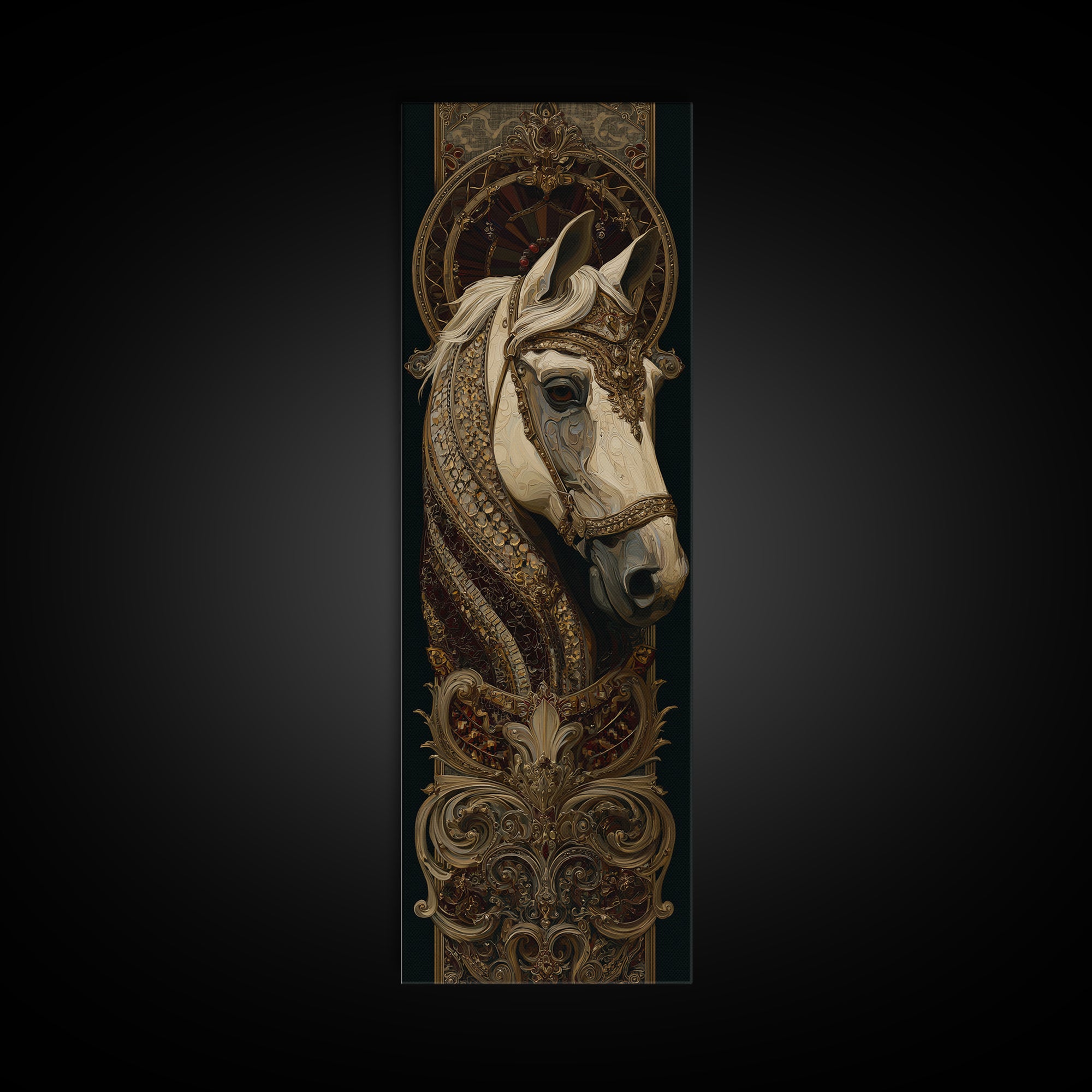 Dramatic Horse Portrait Framed Canvas Print, Baroque Art, Boho Decor, Living Room Decor, Fine Art, Ornate, Printable Wall Art, BAO-1x3-84