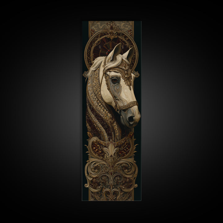 Dramatic Horse Portrait Framed Canvas Print, Baroque Art, Boho Decor, Living Room Decor, Fine Art, Ornate, Printable Wall Art, BAO-1x3-84