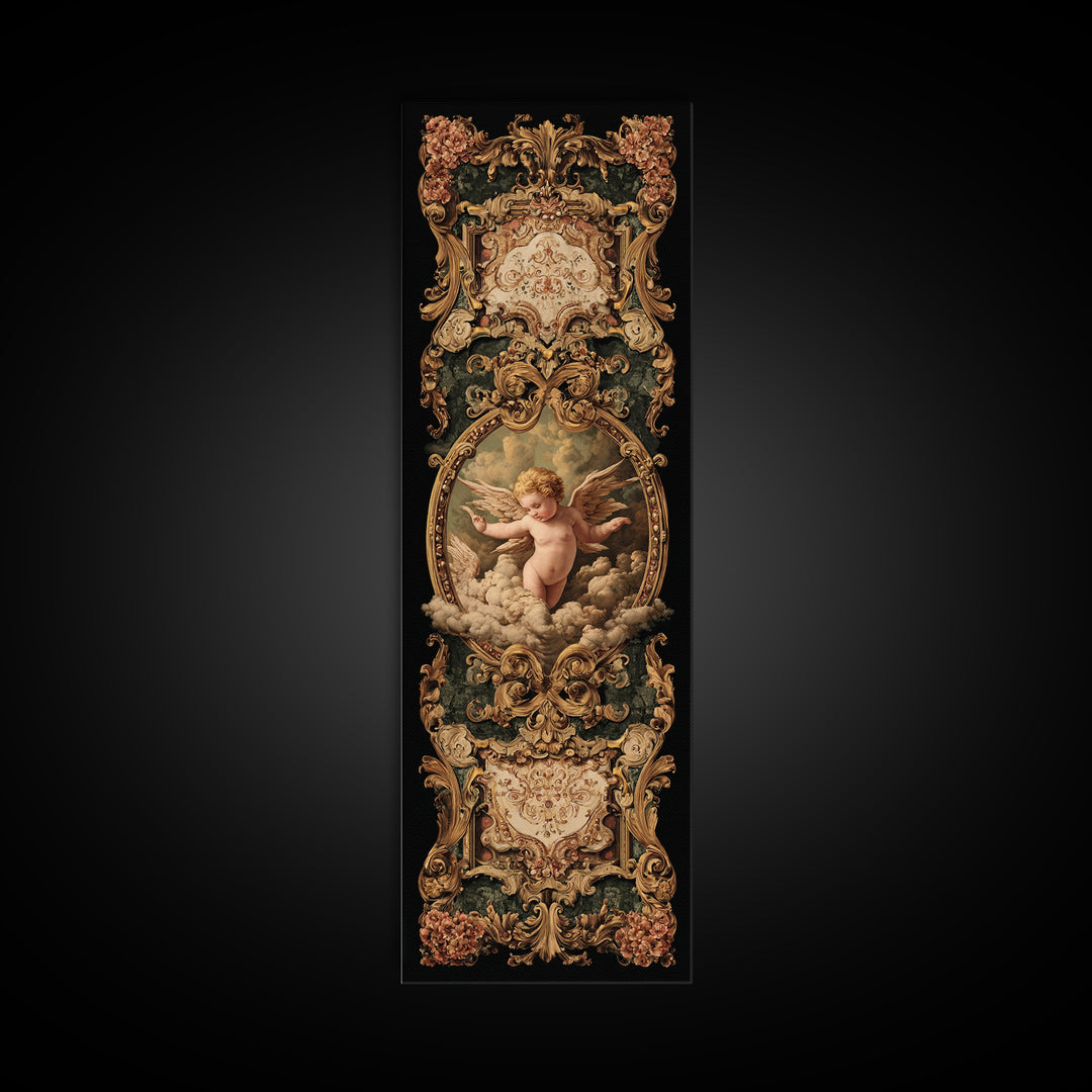 Ornate Cherub Figure Surrounded by Clouds and Canvas Print, Baroque Art, Art Nouveau Decor, Living Room Decor, Fine Art, Ornate, BAO-1x3-86