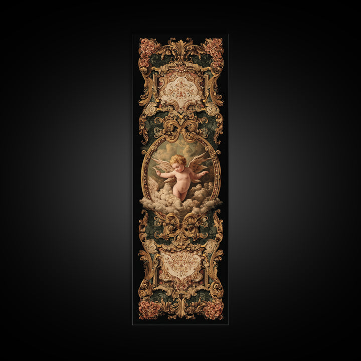 Ornate Cherub Figure Surrounded by Clouds and Canvas Print, Baroque Art, Art Nouveau Decor, Living Room Decor, Fine Art, Ornate, BAO-1x3-86