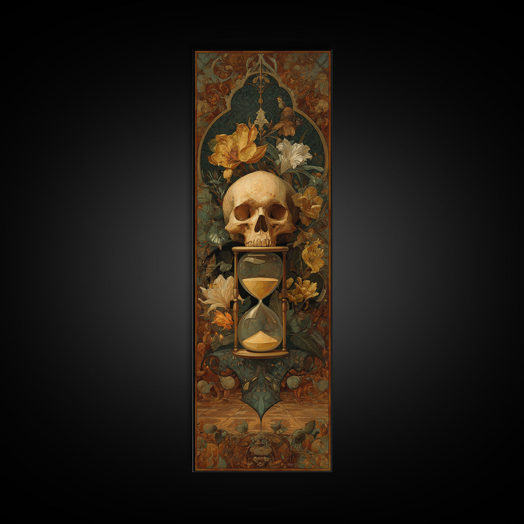 Skull and Hourglass Vanitas Still Life Canvas Print, Baroque Art, Printable Wall Art, Living Room Decor, Fine Art, Ornate, BAO-1x3-89