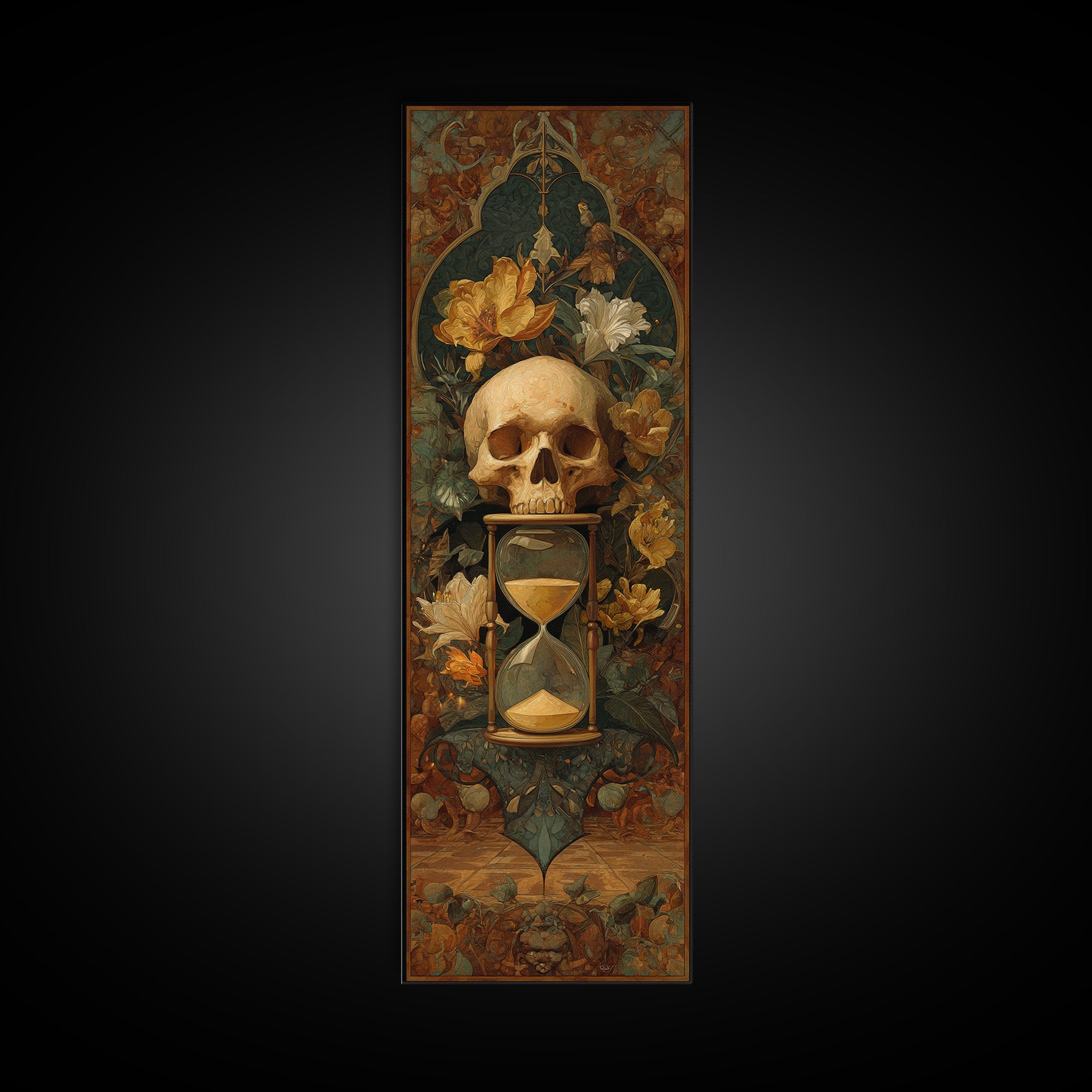 Skull and Hourglass Vanitas Still Life Canvas Print, Baroque Art, Printable Wall Art, Living Room Decor, Fine Art, Ornate, BAO-1x3-89
