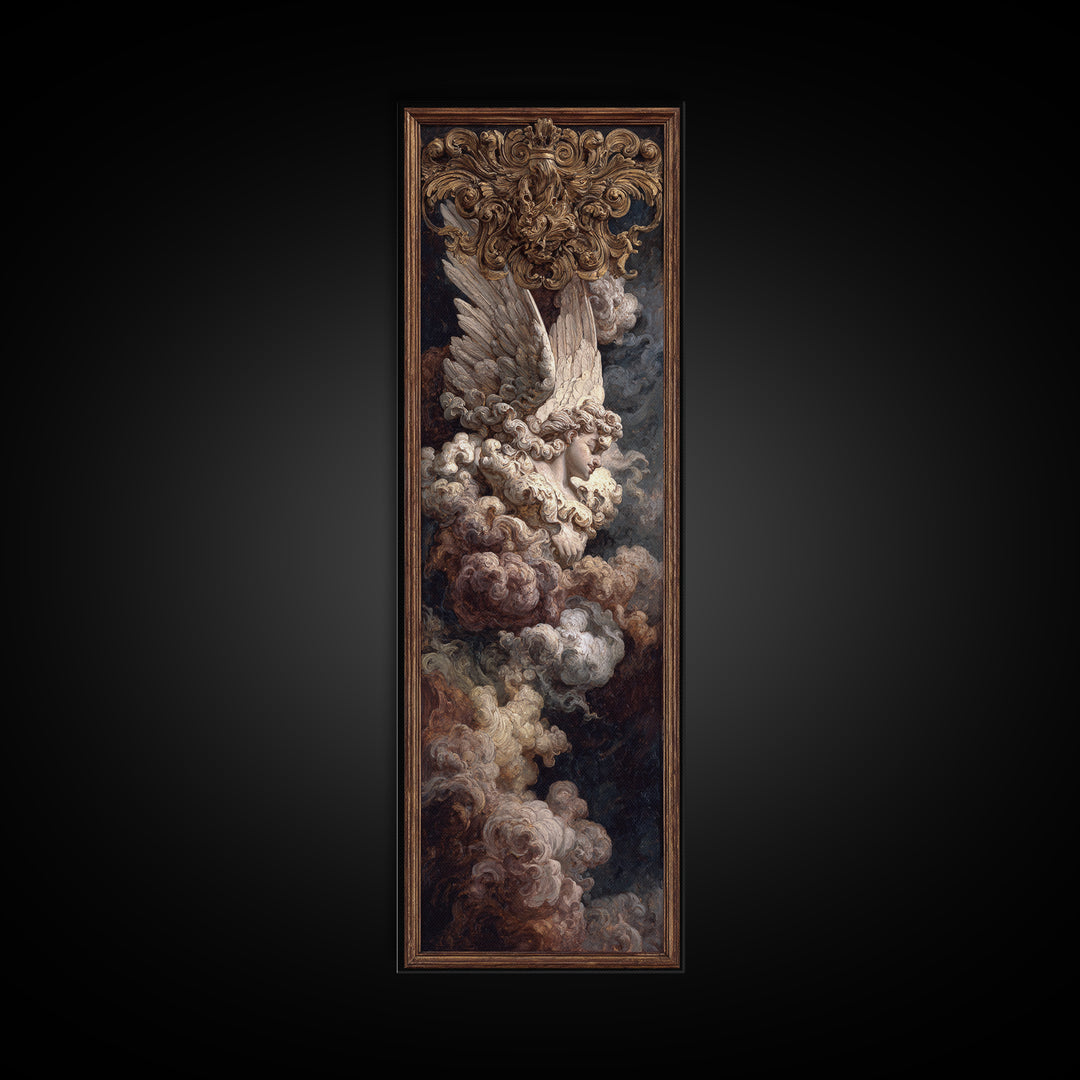 Gilded Angel Wings Emerging from Storm Clouds Canvas Print, Baroque Art, Baroque, Living Room Decor, Oil Painting, Ornate, BAO-1x3-90