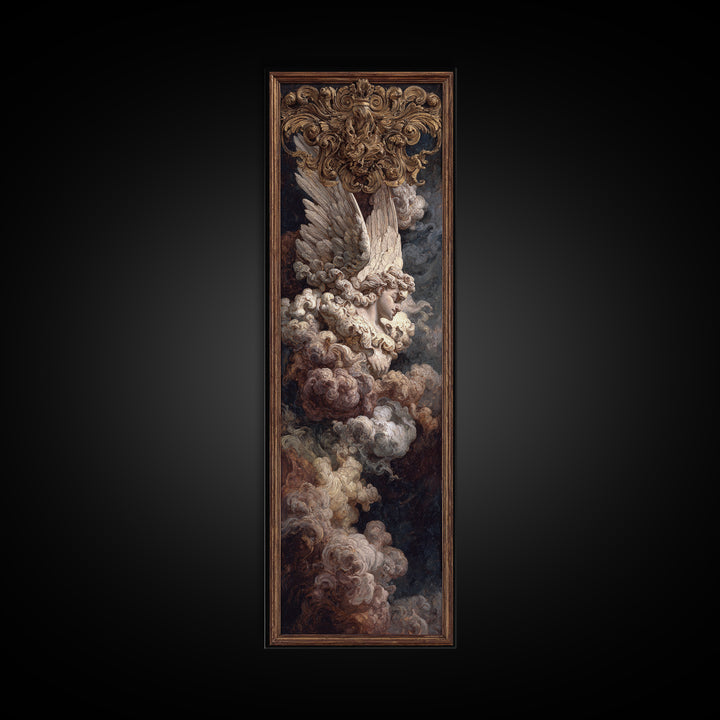Gilded Angel Wings Emerging from Storm Clouds Canvas Print, Baroque Art, Baroque, Living Room Decor, Oil Painting, Ornate, BAO-1x3-90