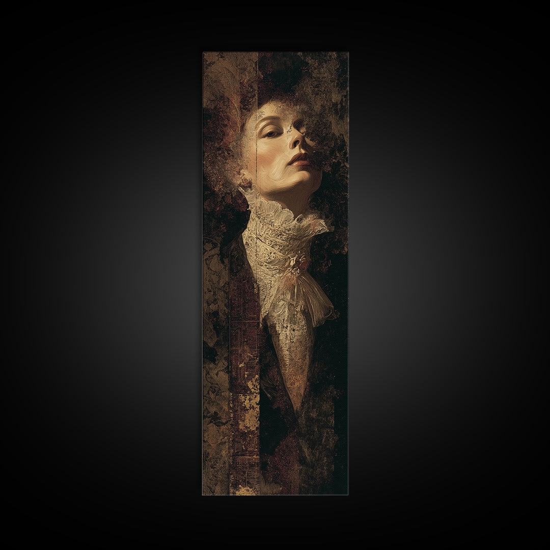 Classical Portrait with Lace Collar and Jewel Framed Canvas Print, Baroque Art, Decor, Living Room Decor, Fine Art, Ornate, BAO-1x3-91