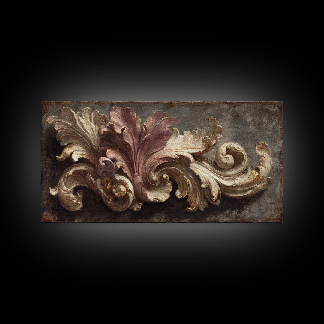 Carved Acanthus Leaf Ornament Study Framed Canvas Print, Baroque Art, Modern Wall Art, Living Room Decor, Fine Art, Ornate, BAO-2x1-11