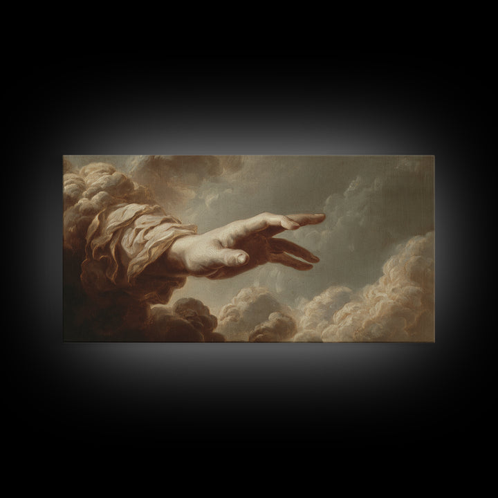 Angelic Hand Reaching Through Clouds Canvas Print, Baroque Art, Gallery Decor, Living Room Decor, Ornate, Minimalist Decor, BAO-2x1-17