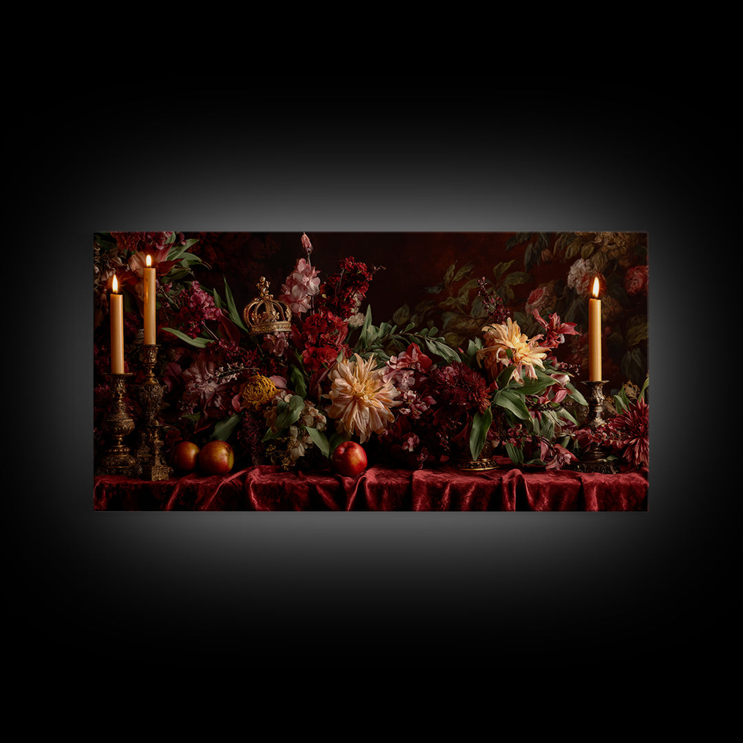 Dark Red Velvet Framed Canvas Print, Baroque Art, Dark Academia Art, Living Room Decor, Fine Art, Ornate, Modern Decor, BAO-2x1-19