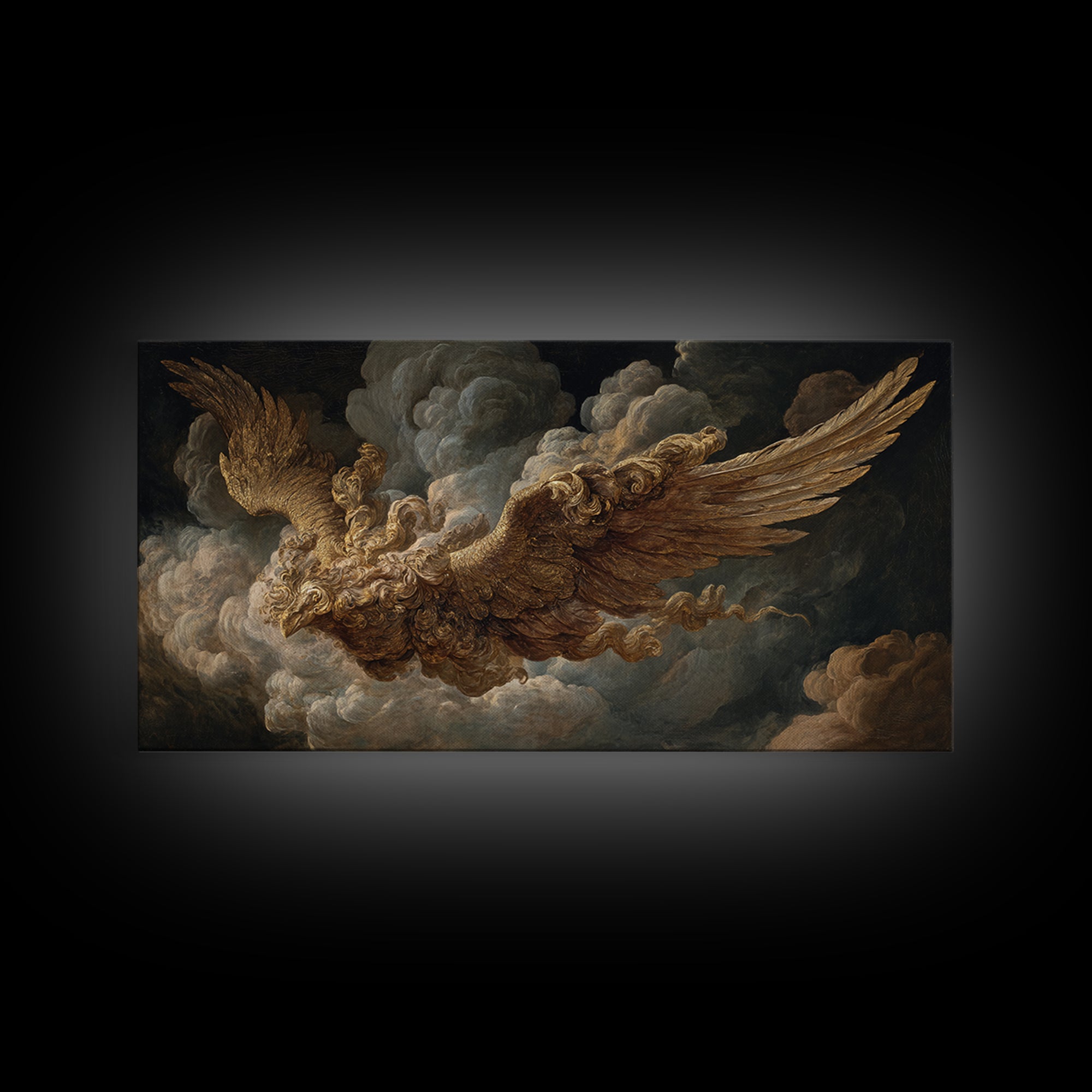 Gilded Angel Wings Emerging from Storm Clouds Canvas Print, Baroque Art, Baroque, Living Room Decor, Abstract Art, Ornate, BAO-2x1-2
