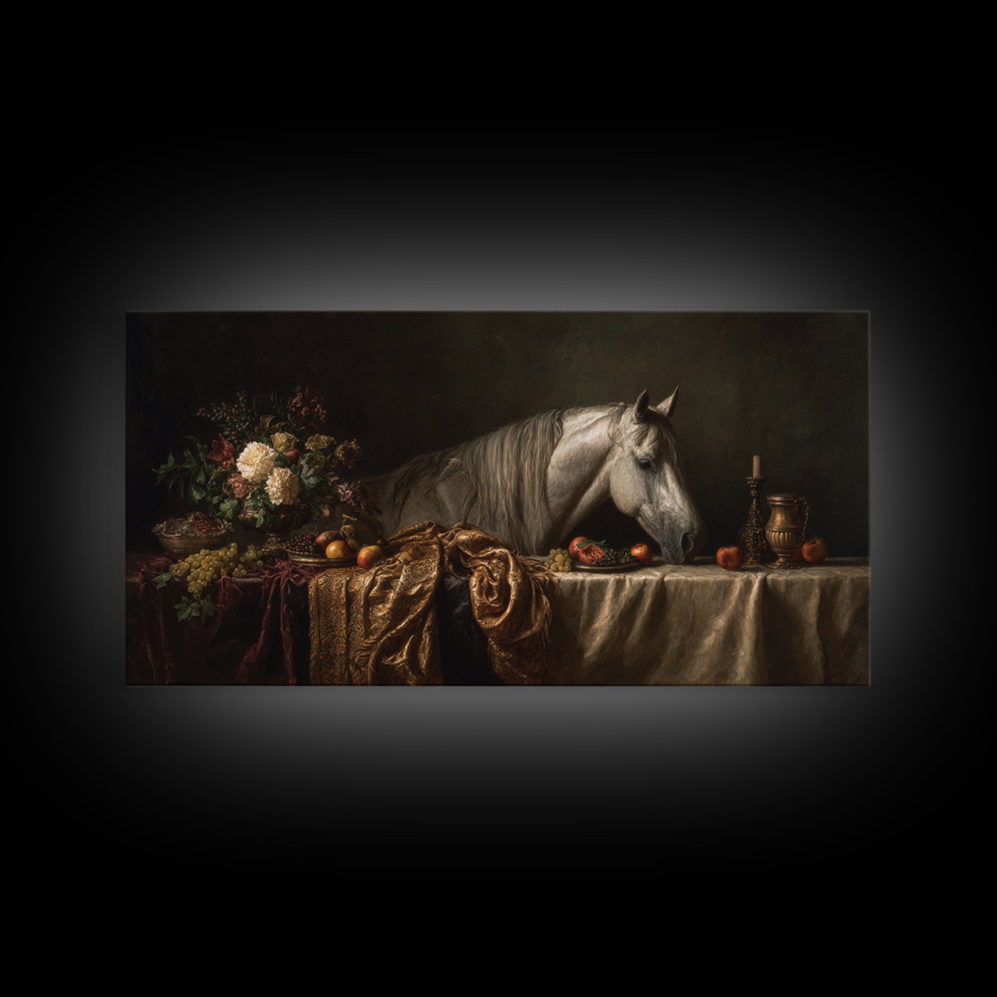 Dramatic Horse Portrait Framed Canvas Print, Baroque Art, Modern Decor, Living Room Decor, Fine Art, Ornate, Poster, Painting, BAO-2x1-20