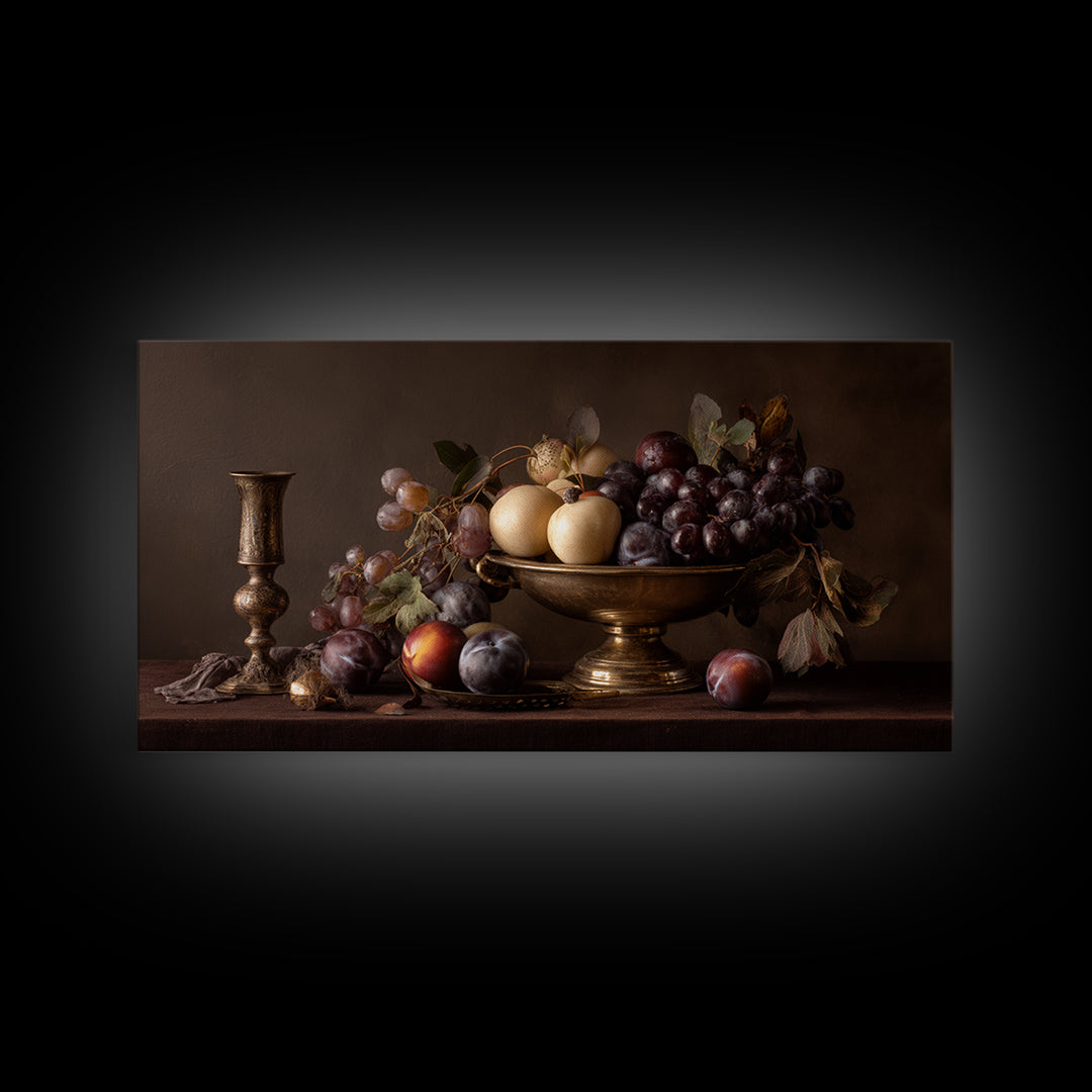 Dramatic Fruit Still Life Canvas Print, Baroque Art, Wall Decor, Living Room Decor, Oil Painting, Ornate, Contemporary Art, BAO-2x1-21