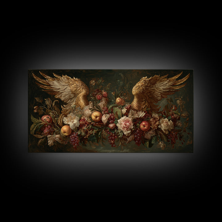 Gilded Angel Wings Emerging from Storm Clouds Canvas Print, Baroque Art, Baroque, Living Room Decor, Abstract Art, Ornate, BAO-2x1-26